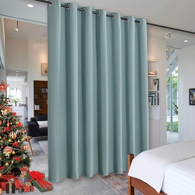 RYB HOME Privacy Room Divider Curtains for Office Bedroom Separation Sound Proof Blanket for Doorway Patio Sliding Glass Door Large Window Curtains Insulating Blackout, W 100 x L 84, Dusty Blue