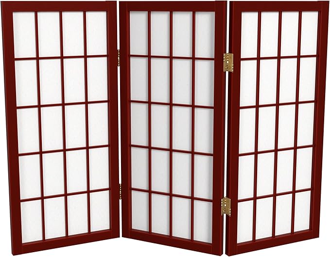 2 ft. Short Desktop Window Pane Shoji Screen - Rosewood - 3 Panels