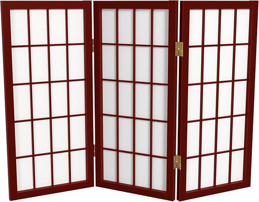 2 ft. Short Desktop Window Pane Shoji Screen - Rosewood - 3 Panels