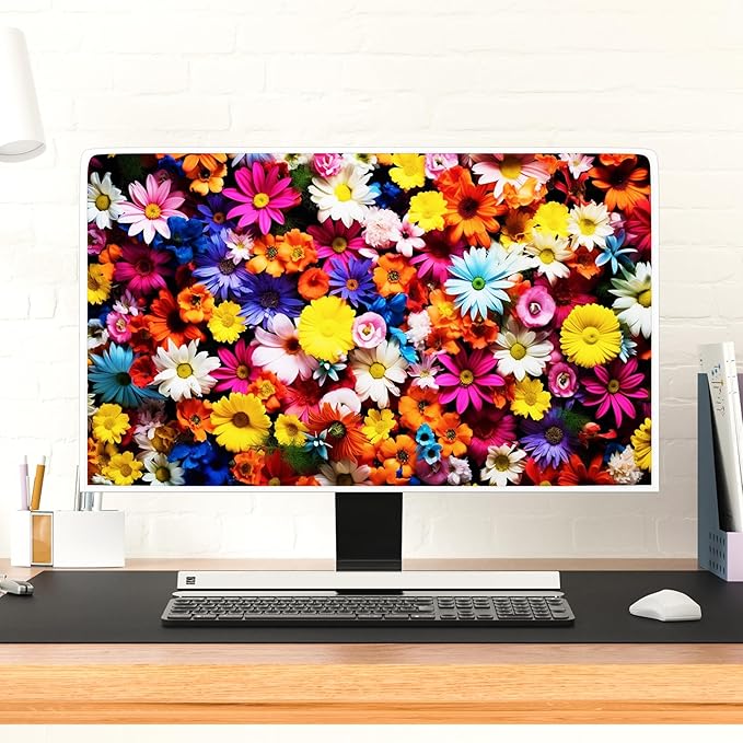 Multicolored Flowers Waterproof TV Dust Cover 55 Inch Weatherproof TV Screen Cover Anti-Static Dustproof Protective Covers for LCD LED PC Desktop and Home Hanging TV