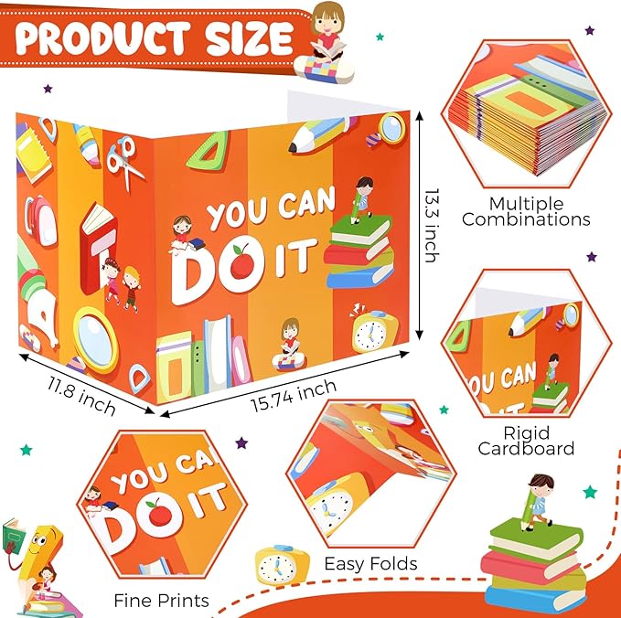 Zhehao 12 Pcs Desk Dividers for Students, Privacy Folders Boards Bright Colored Testing Dividers Panels for School Classroom Student Teacher Desks, 15.76 x 13.3 x 11.8 Inches(You Can Do It)