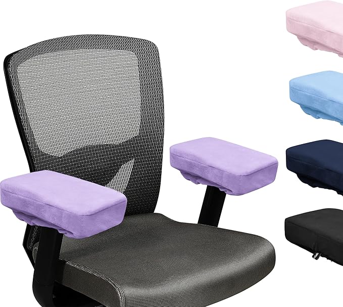 SPRING SEAON Office Chair Arm Covers Soft Memory Foam Arm Rest Pads Short Plush Gaming Chair Armrest Cushion Provide Cushioning for Elbows and Forearms 2 Pack Chair Covers for Arms (Purple)