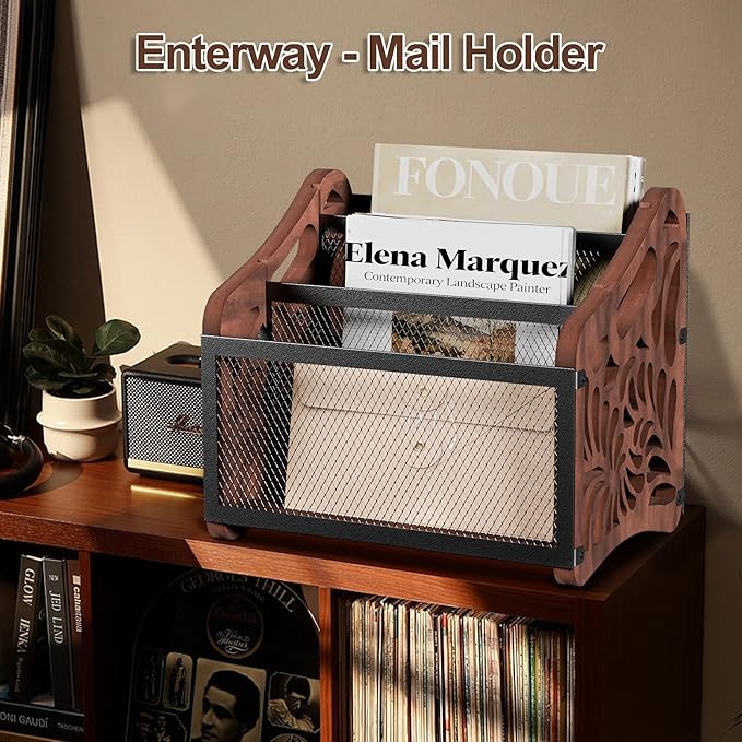 QILICHZ Magazine Holder,3-Compartment Magazine Rack Floor,Wood Magazines File Holder Organizer,Rustic Magazines Storage Basket for Books,Newspapers,Mails,Files