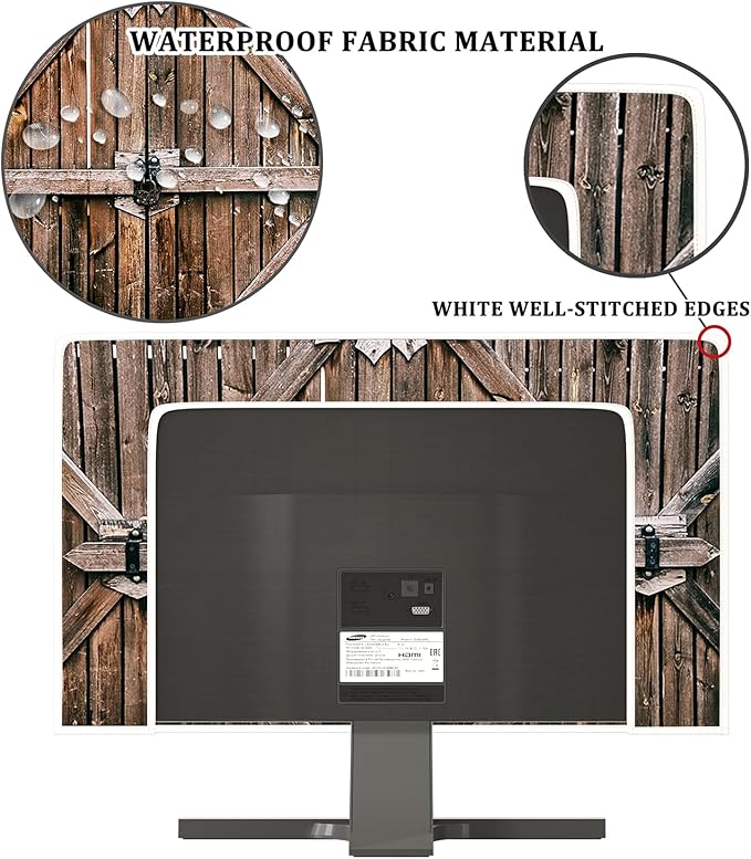 Old Wood Gate Waterproof Screen TV Cover 70 Inch Vintage Wooden Barn Door Anti-Scratch Anti-Static Protective Sleeve for LCD LED PC Desktop and Home Hanging TV，Rustic Farmhouse