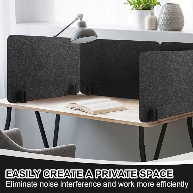 Fabbay 10 Pcs Acoustic Freestanding Desk Divider Desk Partition 16 x 24 Inch Table Freestanding Privacy Panel Visual Distraction and Noise Reducing for Office Classroom (Black Gray)