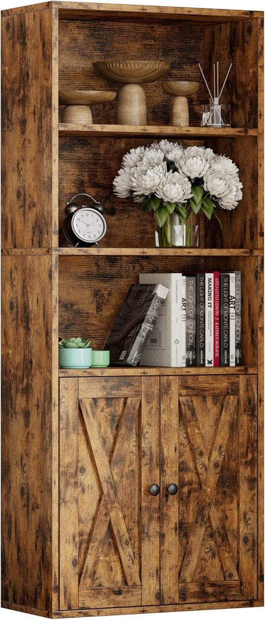 IRONCK Industrial Bookshelves and Bookcases with Doors 11.8 in Depth Floor Standing 5 Shelf Display Storage Shelves Tall Bookcase for Home, Office, Living Room