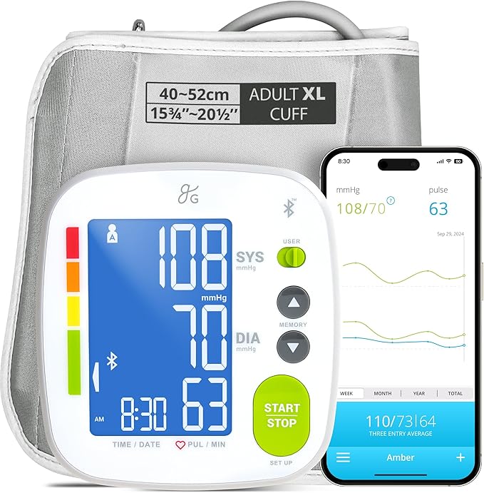 Greater Goods Bluetooth Blood Pressure Monitor with Extra-Large Cuff (15.7"–20.5") – Automatic Digital Upper Arm BP Monitor for Large Arms, Easy-to-Read Backlit Display, Complete Home Kit