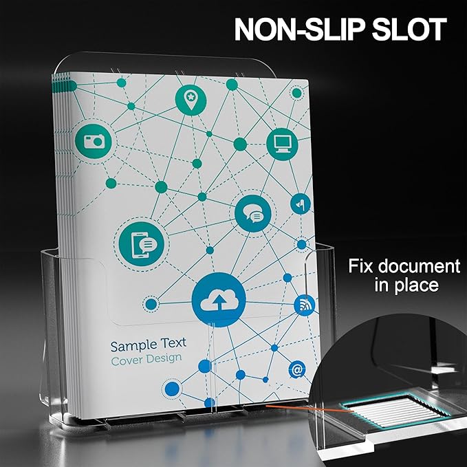 Brochure Holder 8.5x11 Inch Acrylic Literature Holders Clear Plastic Flyer Display Stand Countertop Use or Wall Mount Pamphlet Holder Organizer for Office, Lobby, Hotels, Trade Shows, 2 Pack