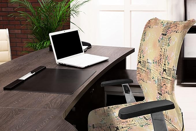 Ambesonne Modern Office Chair Cover, French Paris Themed Lettering with Floral Leaves Details Art, Stretchable Decorative Universal Size High Back Printed Slipcover, Pink Black