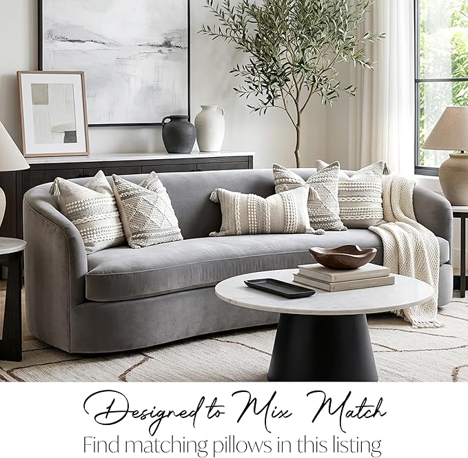 BlissBlush Gray Decorative Throw Pillow Cover 20X20, Boho Accent Pillow for Couch, Square Modern Farmhouse Pillowcase for Living Room Couch Sofa Cushion Home Décor (Pack of 1)