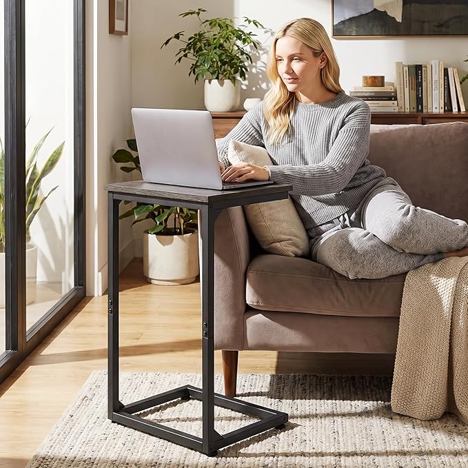AMHANCIBLE C Shaped End Tables Set of 2, Couch Side Tables that Slide Under, TV Trays for Living Room, Bedroom, Small Space, Sofa, Dark Grey HET02BDG