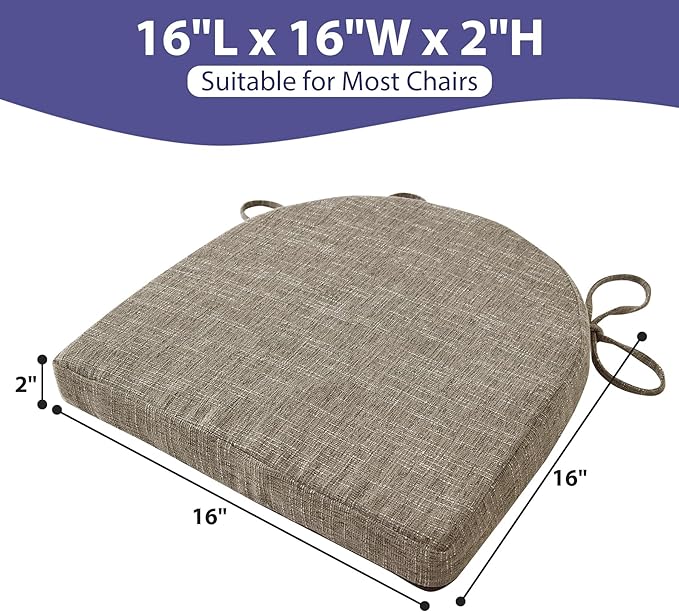 IPYNBAP Chair Cushions for Dining Chairs, Kitchen Chair Cushions, 16'' x 16'' x 2'', Non Slip Indoor Seat Cushions, Chair Pads for Dining Chairs with Ties & Removable Cover, Set of 2, Khaki