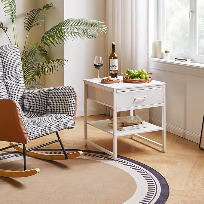 Aibiju Living Room Large Side Table, End Table with Drawers, Refrigerator Stand Printer Table with Adjustable Shelves, Office Square Coffee Table White YD-TM156W