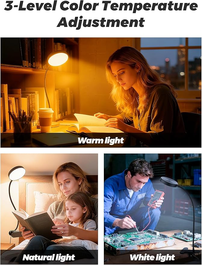 Clip on Light,10 RGB Colors&10 Brightness Clip on Lamp,500LM Bright Reading Light for Bed,Clip on Desk Lamp Reading Lamp with USB Adapte for Bed/Headboard/Bedside/Desk/Puzzle/Craft