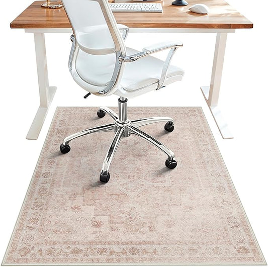 36"x48" Office Chair Mat for Hardwood Tile Floor, Under Desk Carpet Protector for Rolling Computer Chair Mat, Machine Washable Area Rug, Anti-Slip 1/5" Thick Low Pile Thin Vinyl Floor Mat, Light Pink