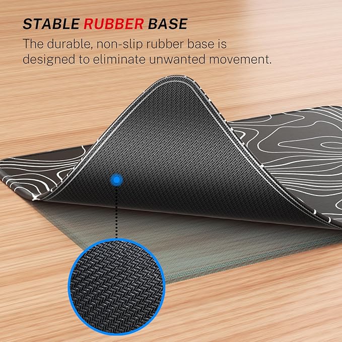 MROCO Mouse Pad [30% Larger] with Anti-Fray Stitched Edges, Premium-Textured Waterproof Surface, Non-Slip Rubber Base, Computer & Gaming Mouse Mat for Laptop, Office & Home, Black Topographic