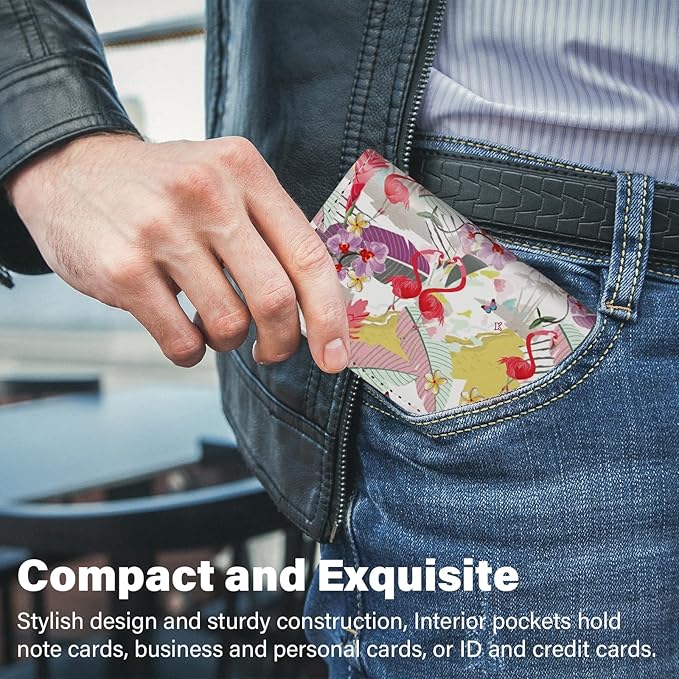 Business Card Holder，PU Leather Business Card Case Color Printing Pattern Card Holder Wallet，Pockets Magnetic Credit Card Holders for Men and Women - Rose Flowers
