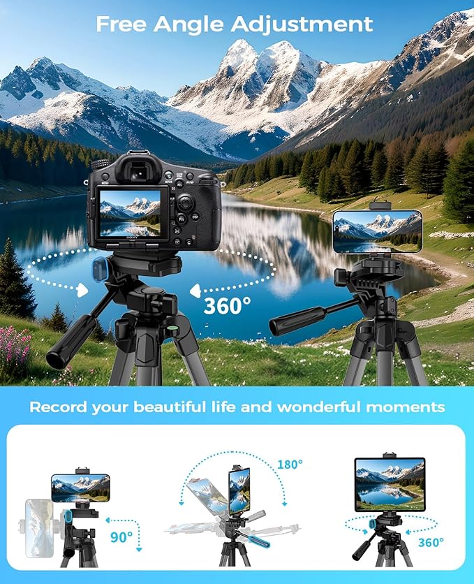 MACTREM 67" Tripod Stand for iPad iPhone Tablet Camera with 2 in 1 Mount & Wireless Remote, Aluminum Extendable Phone Tripod for Video Recording/Selfies/Live Stream/Vlogging (Grey)