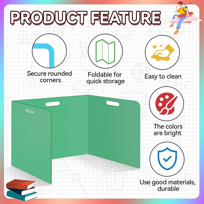 24 Pcs Desk Dividers for Students Plastic Durable and Waterproof Privacy Folders Shields Test Dividers with Classroom Privacy Boards for School Study Teacher Supplies (Multicolor)