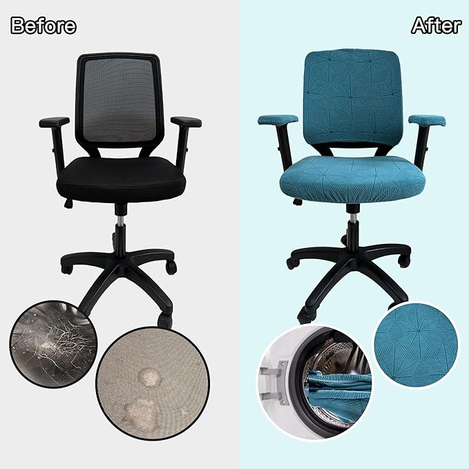High elasticity anti slip office chair covers, split design for easy installation,universal desk chair cover wear-resistant and scratch resistant (peacock blue, chair seat cover + back cover)