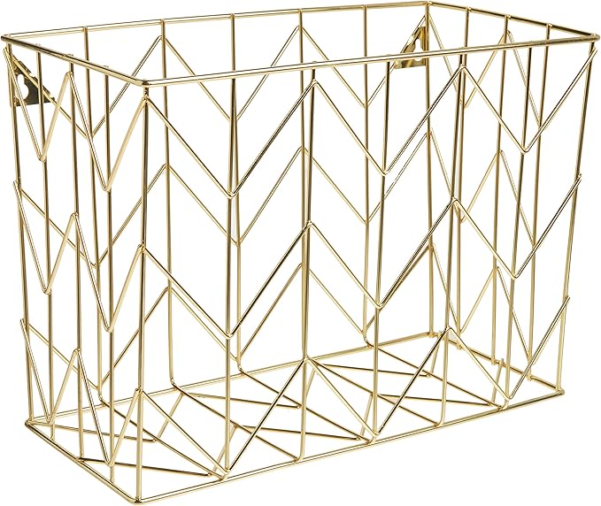 U Brands Desktop Hanging File Organizer, Gold Wire Metal Letter Size File Holder, Steel Wire Document & Folder Organizer for Office Desk, Home, Classroom