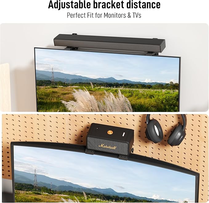 No Drilling Soundbar Mount,Adjustable TV Top Shelf Compatible with Samsung,LG,Vizio,Bose,JBL,Sonos,Universal Floating Bracket Holds up to 11 lbs,Black