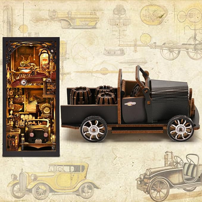 TOYQI Book Nook Kit, Book Nook Kits for Adults, DIY Miniature Dollhouse Kit 3D Wooden Puzzle Booknook Bookend with LED Light