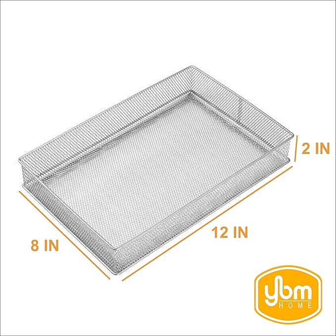YBM HOME Silver Mesh Drawer Organizer and Storage for Kitchen Drawers, Serves as School Supply Holder, Office Desktop Organizer Basket, Makeup and Craft Supplies Organization, (12 Pack, 8x12x2 Inch)