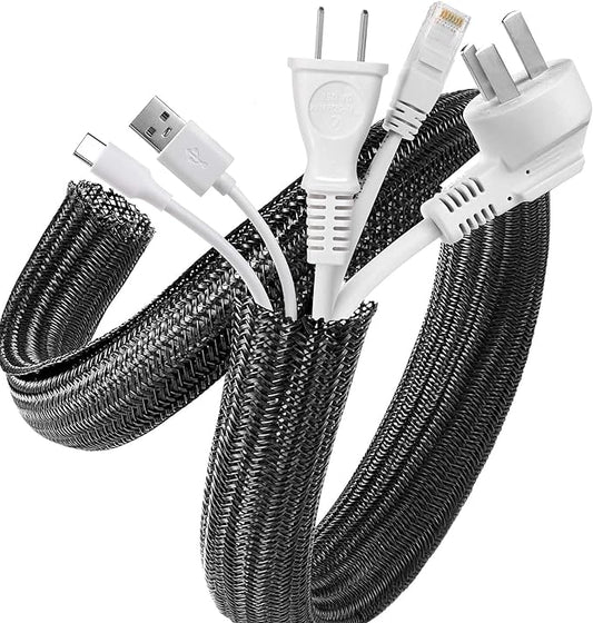 AGPTEK Cable Sleeve, 20ft - 1 inch Desk Cable Management Desk Cord Cover Organizer Wire Hider for Home Office Computer TV Wire Loom Tubing Pet Proof Cord Protector from Cat Dog Chewing, Black
