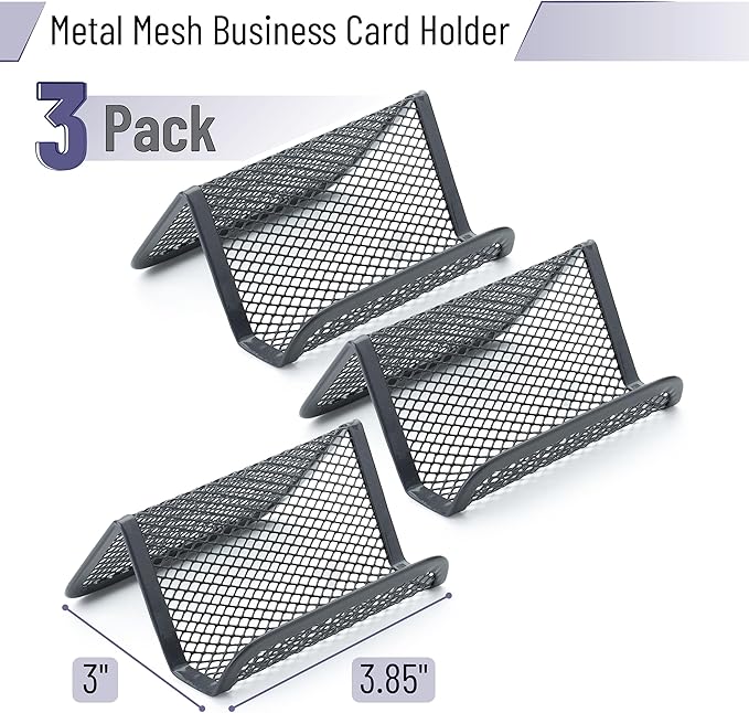 Mr. Pen- Metal Mesh Business Card Holders, 3 Pack, Gray, Durable Stainless Steel Card Stand for Desk, Office, and Business Use, Straight, Flat and Smooth Design