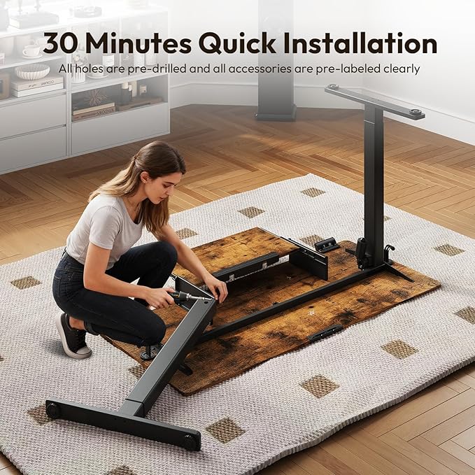 Electric Standing Desk with Keyboard Tray,55x24 inches Adjustable Height Stand Up Desk,3 Preset Heights,Equipped with Hooks,Raising Desks for Home Office and Computer Workstation,Brown
