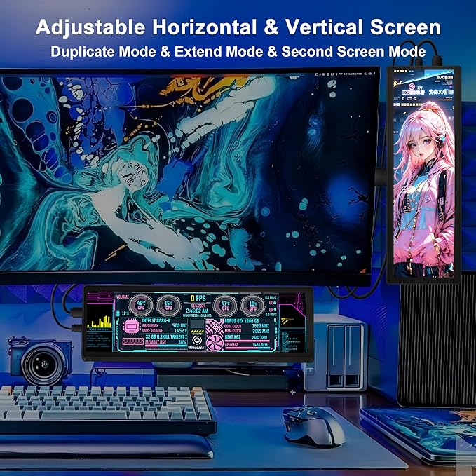8.8 Inch FHD Computer Secondary Screen IPS 1920x480 LCD Display CPU Temperature Monitor with Casing for Computer Case Temperature Windows macOS Aida64 CPU GPU Monitor