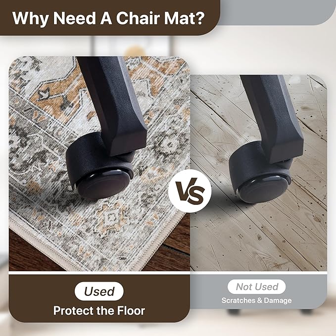 36"x36" Office Chair Mat for Hardwood Tile Floor, Under Desk Carpet Protector for Rolling Computer Chair Mat, Machine Washable Round Area Rug, Anti-Slip 1/5" Thick Low Pile Thin Floor Mat, Taupe