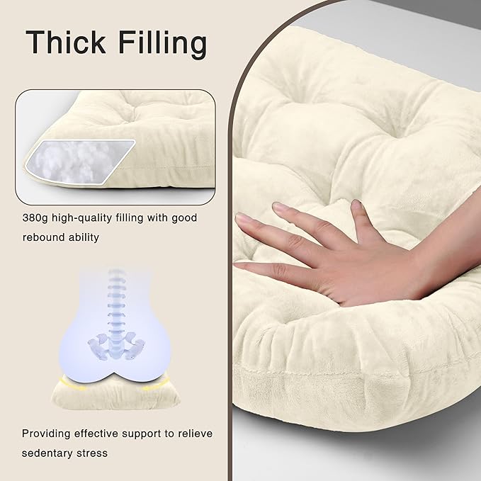 OVOV 2 Pack Chair Cushions for Dining Chairs Soft Seat Cushions for Kitchen Desk Chairs Square Chair Pads with Ties (15.5"x15.5" Cream)