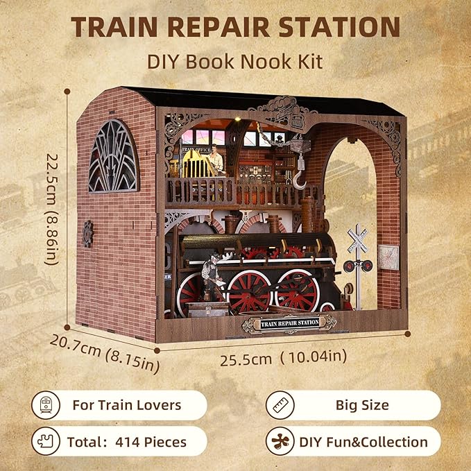 TOYQI Book Nook Kit, Book Nook Kits for Adults, DIY Miniature Dollhouse Kit 3D Wooden Puzzle Booknook Bookend with LED Light
