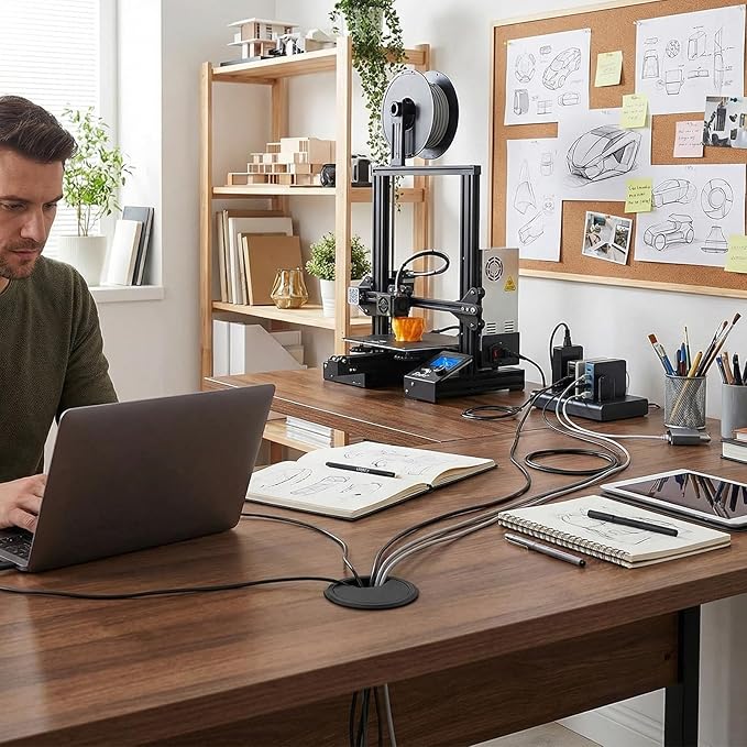 SATINIOR 10 Packs Desk Wire Cord Cable Grommets Cover Plastic PC Desk Cord Organizer Plastic Grommet Hole Cover for Arranging Managing and Hiding Office PC Desktop Cable(2 Inch, Black)