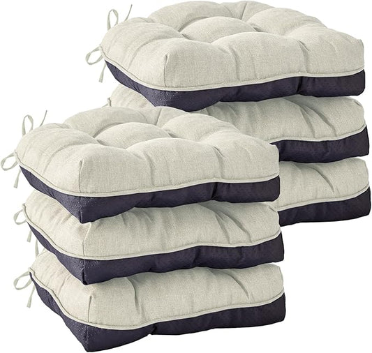 IASEAHK Chair Cushions for Dining Chairs, Seat Cushions for Kitchen Chairs, Indoor Seat Cushions with Ties, Tufted Foam Chair Pads, Non Slip Chair Cushions Set of 6, 15.5" x 15.5" x 4", Beige