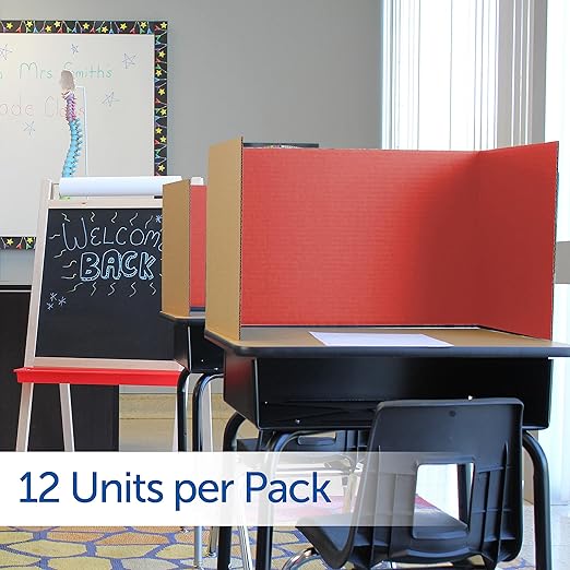Flipside Products 18”x 48” Red Study Carrel, Privacy Boards, Student Privacy and Focus Booth for The Classroom, Desk Divider Cubby for Tests, Made in USA - 12 Pack