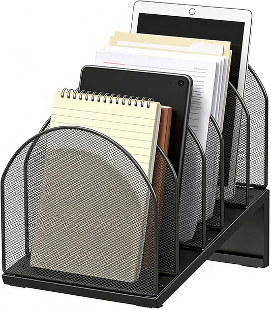 gianotter Desktop File Organizer, Desk Organizer with 5 Compartments, Paper Organizer for Desk, Workspace Organizers for Office Supplies (Black, Inclined Style)