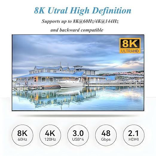 8K@60Hz HDMI DisplayPort KVM Switch 3 Monitors 2 Computers 4K@144Hz Triple Monitor KVM Switches 2 PC Share 3 Monitor and 4 USB3.0 Devices with 2 DP+1 HDMI+2 USB Cables/Power Adapter/Controller