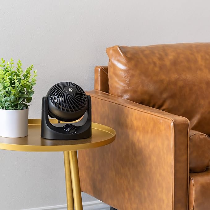 IRIS USA WOOZOO Mini Desk Fan, Air Circulator, 3 Speeds, 32ft Max Air Distance, 108ft² Coverage, 112° Adjustable Vertical Tilt, 27db Quiet Motor, Small Fan for Bedroom, Office, Dorm, Black (HE10N)