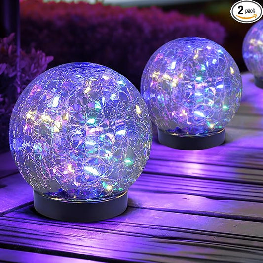 JKIMK Solar Globe Lights Outdoor Waterproof-Solar Balls for Garden-Cracked Glass Ball Lights Outdoor-Solar Orbs for Outside-Decorations for Patio and Yard Lawn Backyard Decor