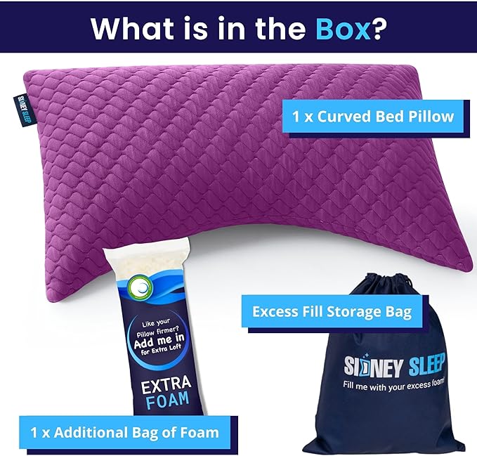 Sidney Sleep Adjustable Curved Pillows for Neck and Shoulder Support with Extra Shredded Fill - Cervical Contour Pillow for Side and Back Sleepers. Queen Size 19" x 29" CertiPUR-US Certified (Magenta)