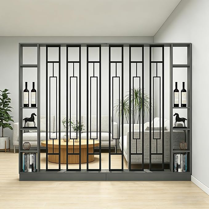 Room Divider with Shelves, Entrance Hall Partition Screen Column Floor to Ceiling - Freestanding Room Divider with Storage Shelf (C Gray + Black+C Gray + Black, 47.2in / 120cm+47.2in / 120cm)