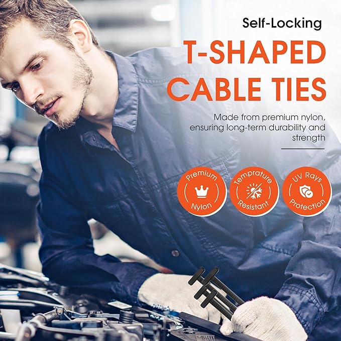 50 Pcs Nylon Universal Cable Tie Buckles — Heavy-Duty Zip Tie Buckle Clips with Pin & Button Design, Self-Locking, UV Resistant, Easy Install for Car Bumper, Fender & Auto Body Repair