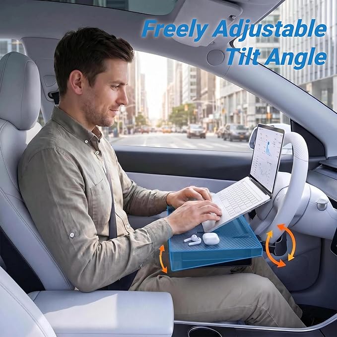 Large Steering Wheel Tray with Phone & Tablet Slot, Convertible Steering Wheel Desk, Car Seat Gap Filler Organizer for Laptop, Eating, Writing - Fits Cars, SUVs & Trucks