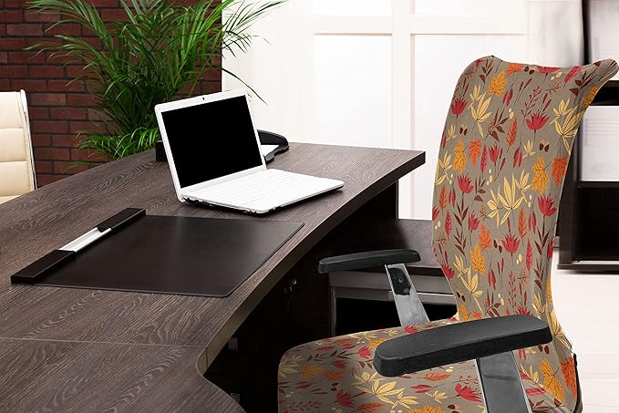 Ambesonne Burnt Orange Office Chair Cover, Cartoonish Autumn Leaves Acorns and Berries Seasonal Nature Foliage, Stretchable Decorative Universal Size High Back Printed Slipcover, Umber Multicolor