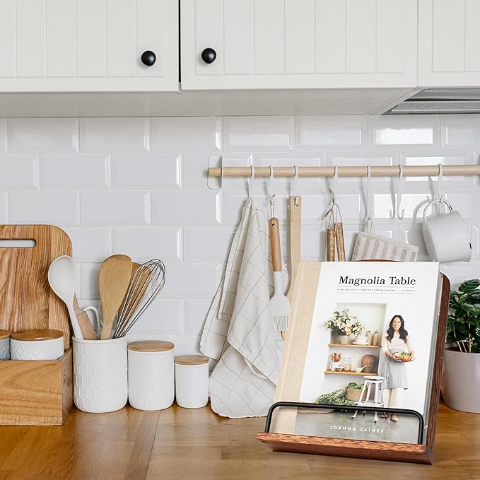 Beautiful Cookbook Stand for Your Kitchen Counter - Solid Wood Stand Easily Keeps Cook or Recipe Books Open for Convenient Cooking - Perfectly Fits Your iPad/Tablet and Enhances Any Kitchen Decor