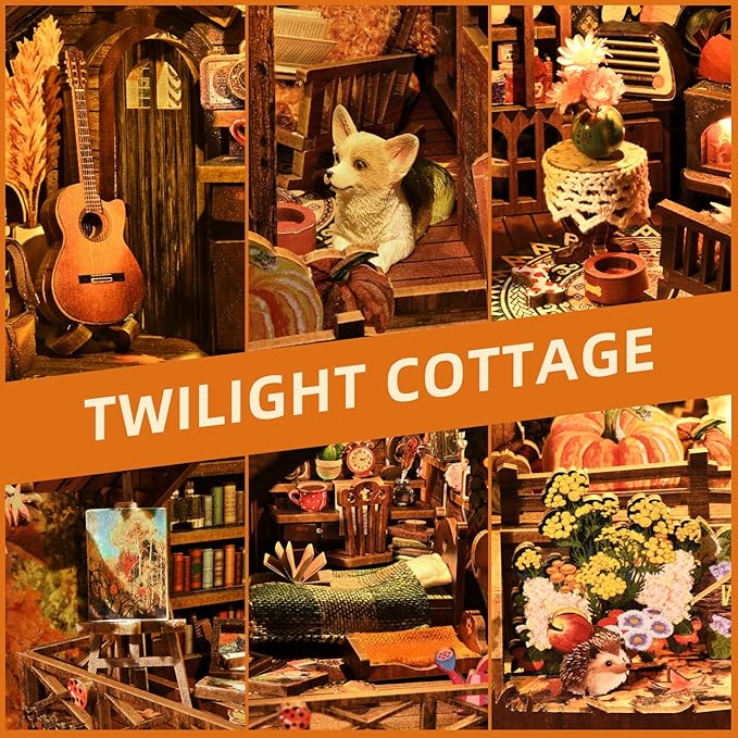 TOYQI Book Nook Kit, Book Nook Kits for Adults, DIY Miniature Dollhouse Kit 3D Wooden Puzzle Booknook Bookend with LED Light