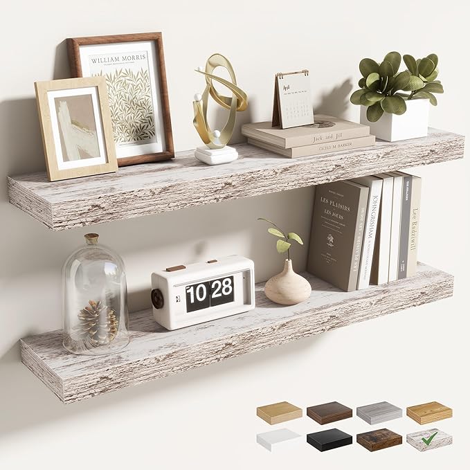 Acovy 30 Inch Floating Shelves for Wall 2 Pack, 30" Wall Shelves for Books, Storage, Decor, Wall Mounted Floating Shelf with Invisible Brackets for Kitchen, Living Room, Rustic